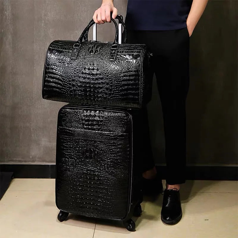100% Real Leather travel luggage with handbag