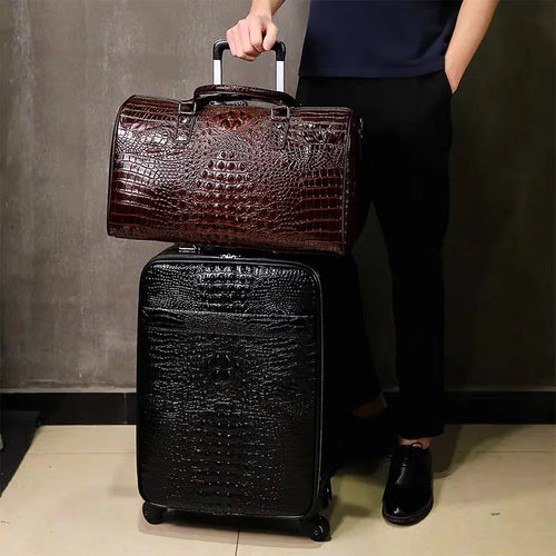 100% Real Leather travel luggage with handbag